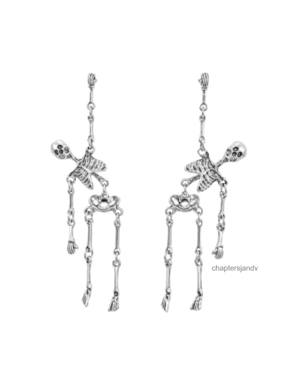 Silver Skull Dangle Drop Earrings Halloween Goth Costume Jewelry